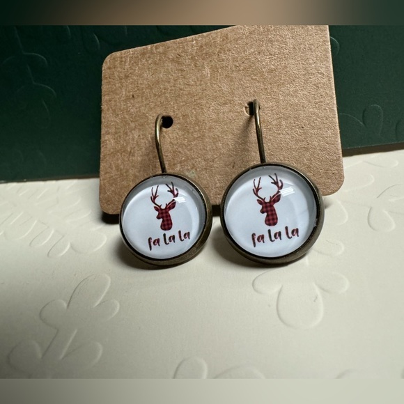 ❄️ SALE! BRAND NEW FA LA LA Holiday Leverback Earrings Antique Bronze & Glass - Picture 3 of 11